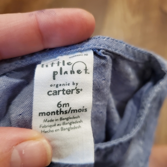 Carters Little Planet Chambray Swiss Dot Dress Bloomers Organic Cotton Casual 6M - Picture 2 of 8